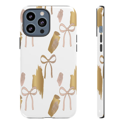 Phone Case — Gold Brushstroke & Blush Bow Pattern