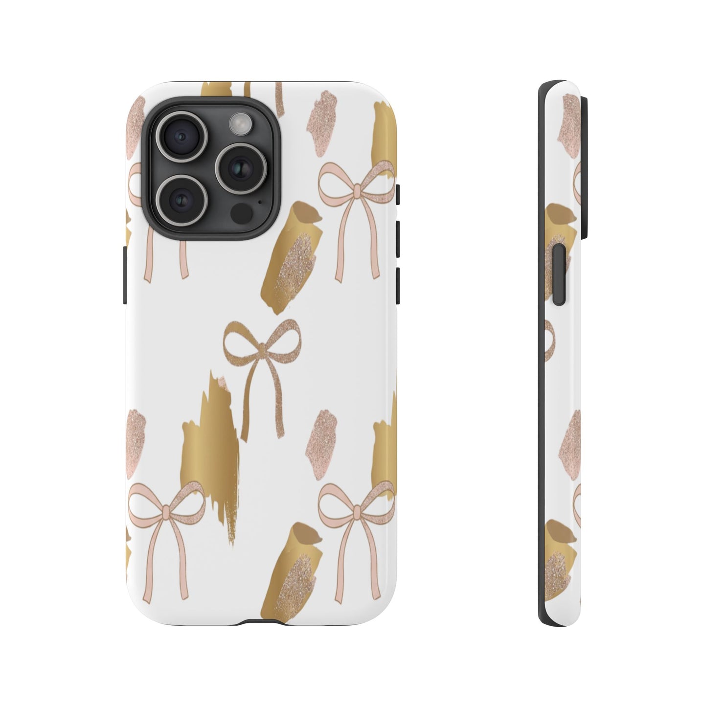 Phone Case — Gold Brushstroke & Blush Bow Pattern