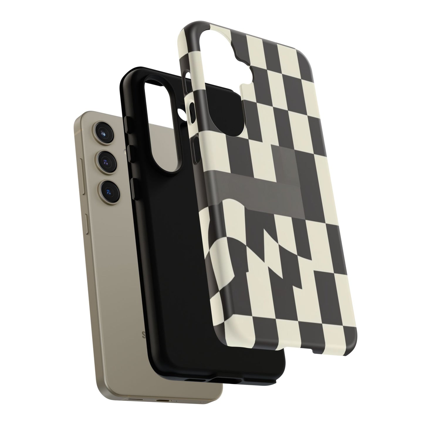 Checkerboard Wave Phone Case — Black & Cream Graphic Tough Case