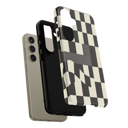 Checkerboard Wave Phone Case — Black & Cream Graphic Tough Case