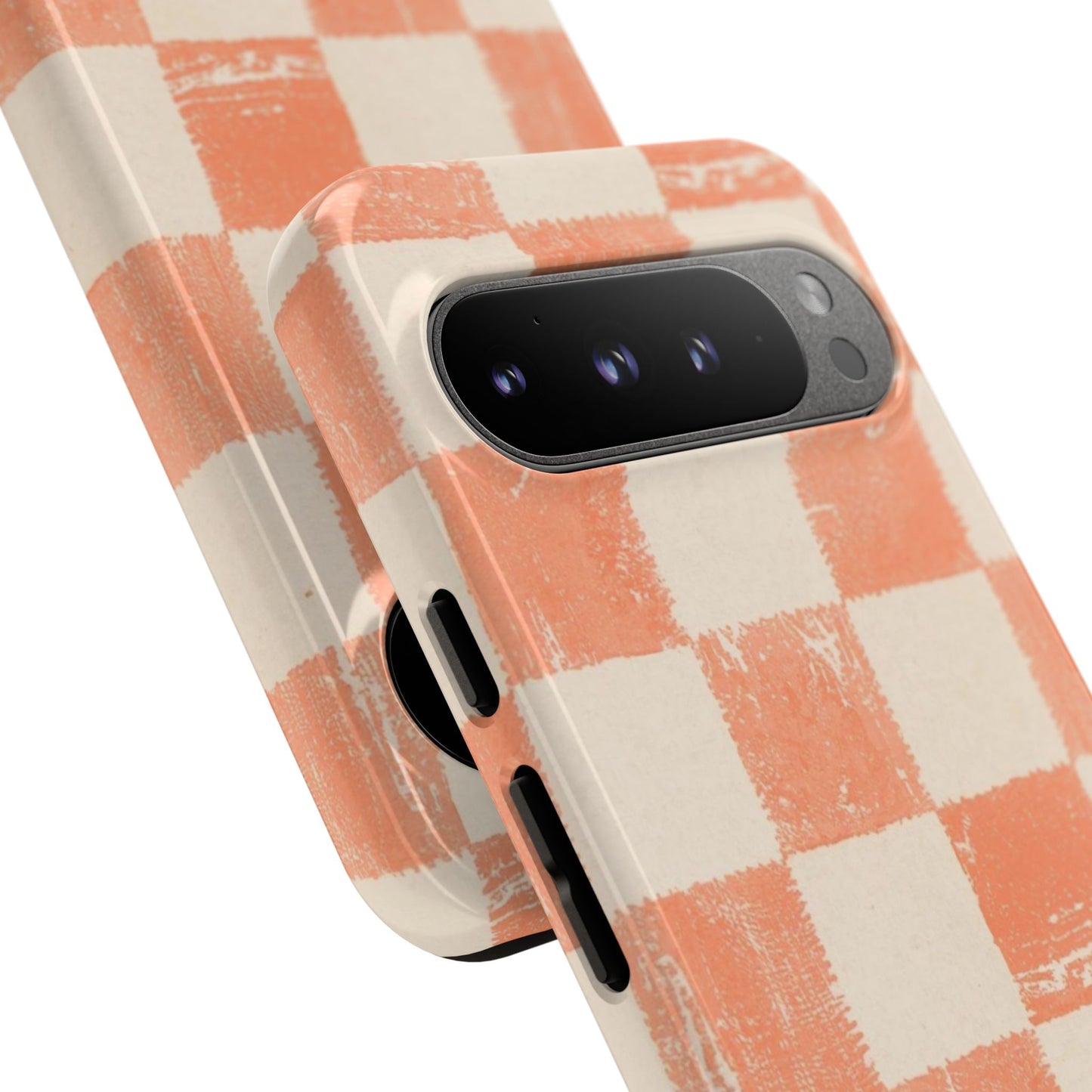 Peach Checkerboard Tough Phone Case — Retro Distressed Grid Design