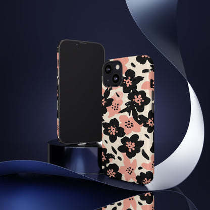 Floral Phone Case — Pink & Black Retro Blossom Protective Cover