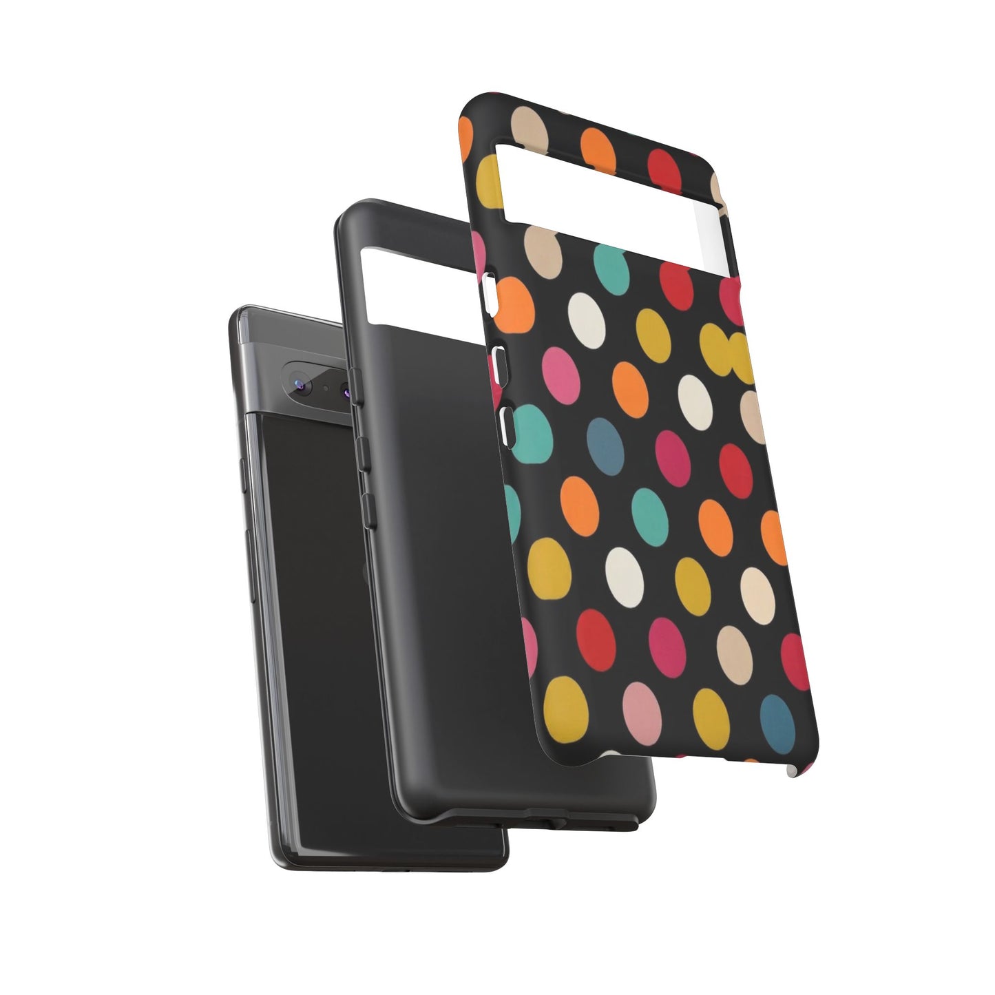 Polka Dot Tough Phone Case – Colorful Retro Dots on Black