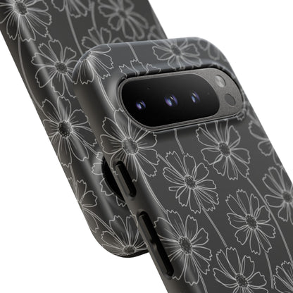 Floral Doodle Tough Phone Case — Black & Gray Daisy Pattern