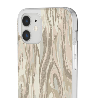 Neutral Marble Swirl Flexi Phone Case — Beige Abstract Protective Cover