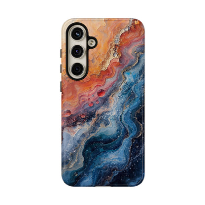 Marbled Galaxy Tough Phone Case — Abstract Blue & Coral Protective Cover