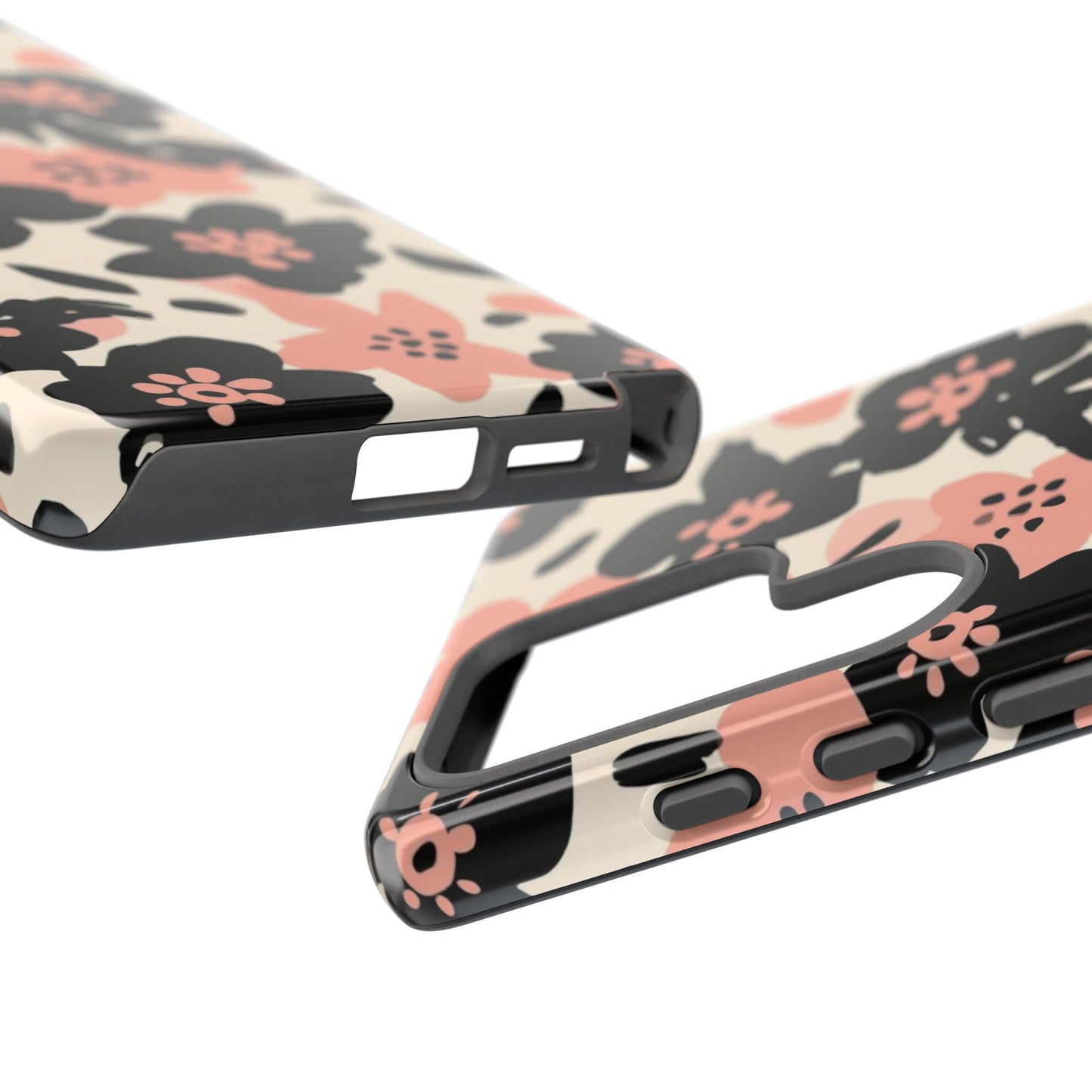 Floral Phone Case — Pink & Black Retro Blossom Protective Cover