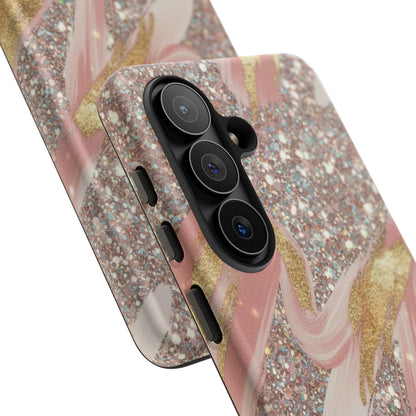 Glitter Blush Marble Phone Case — Pink Gold Swirl Tough Case