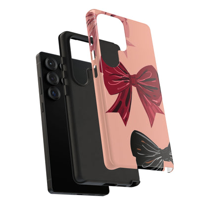 Bow Pattern Tough Phone Case — Pink, Red & Black Decorative Bows