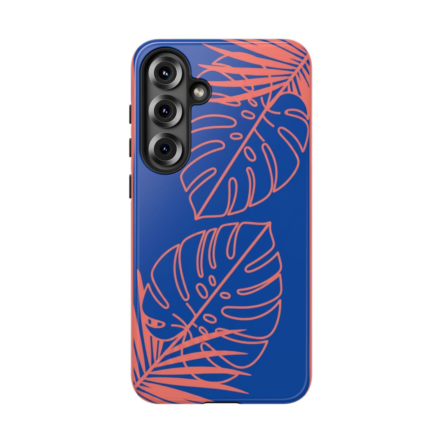 Tropical Monstera Phone Case — Blue & Coral Leaf Protective Cover