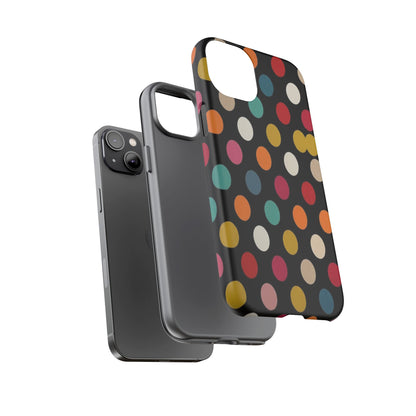 Polka Dot Tough Phone Case – Colorful Retro Dots on Black