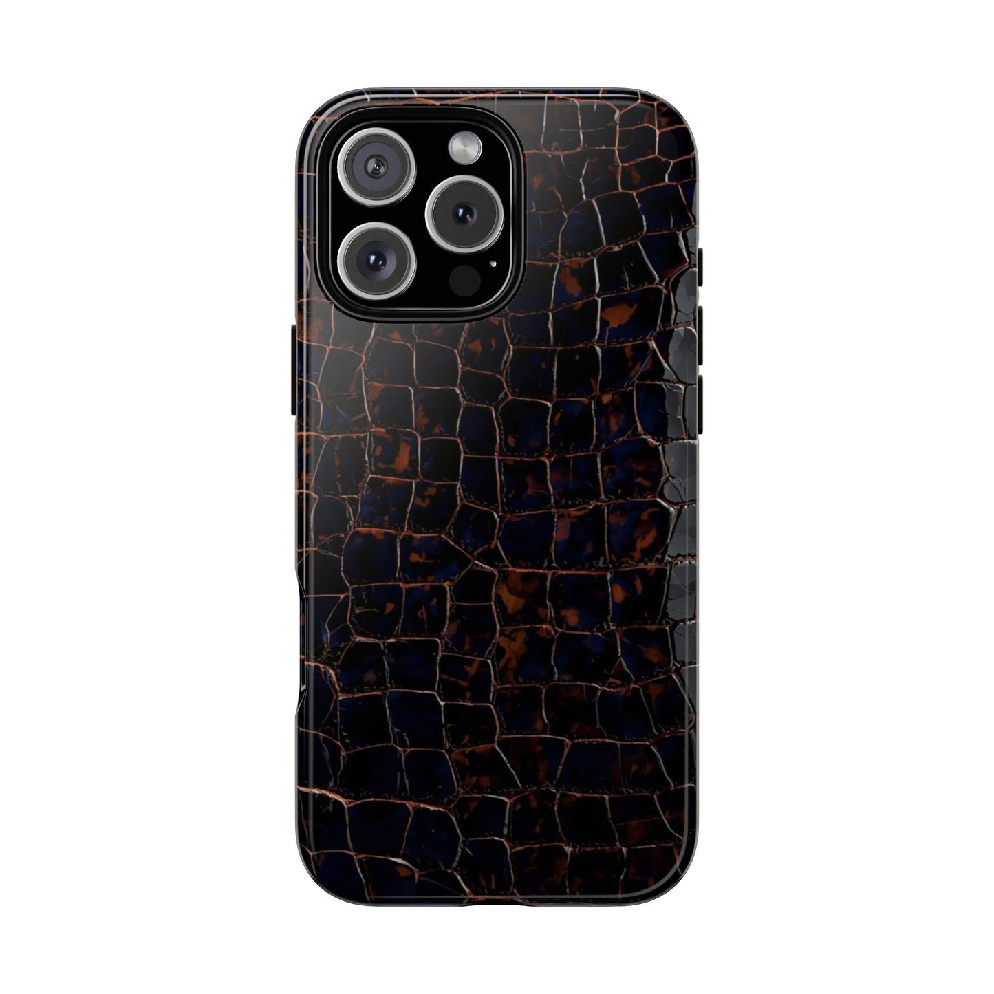 Croc-Embossed Tough Phone Case — Shockproof Black Alligator Texture