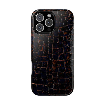 Croc-Embossed Tough Phone Case — Shockproof Black Alligator Texture