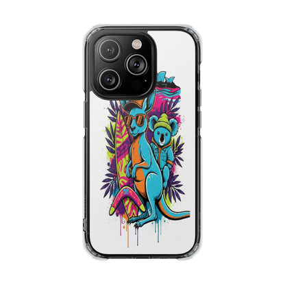 Clear Magnetic Phone Case — Colorful Surfing Kangaroo & Koala Art