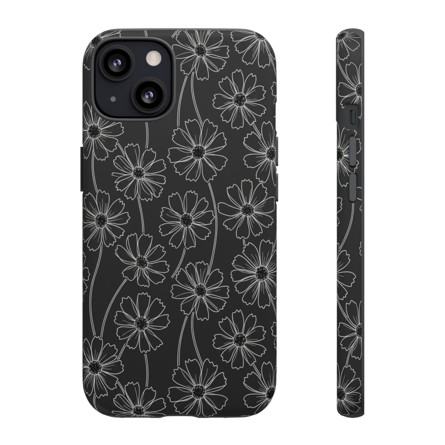 Floral Doodle Tough Phone Case — Black & Gray Daisy Pattern