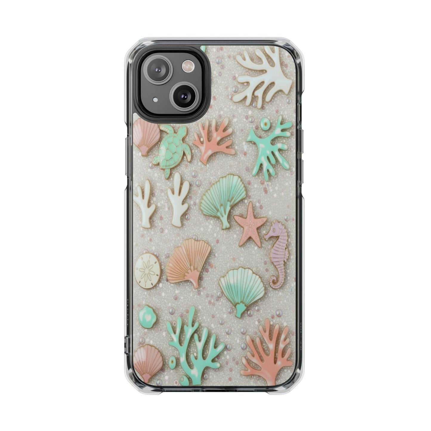 Clear Impact Phone Case — Pastel Seashell & Coral Beach Design (Magnetic)