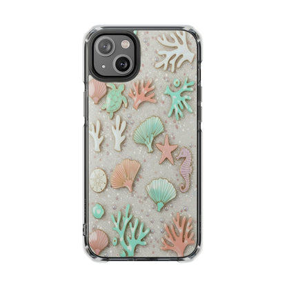 Clear Impact Phone Case — Pastel Seashell & Coral Beach Design (Magnetic)