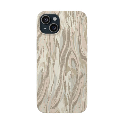 Neutral Marble Swirl Flexi Phone Case — Beige Abstract Protective Cover