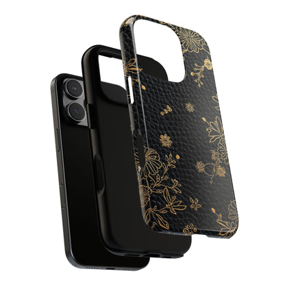 Floral Gold Foil Leather Texture Tough Phone Case