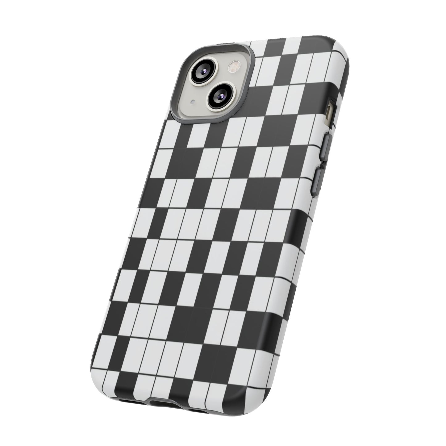 Crossword Grid Phone Case — Black & White Puzzle Pattern Tough Phone Cover
