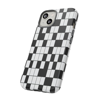 Crossword Grid Phone Case — Black & White Puzzle Pattern Tough Phone Cover