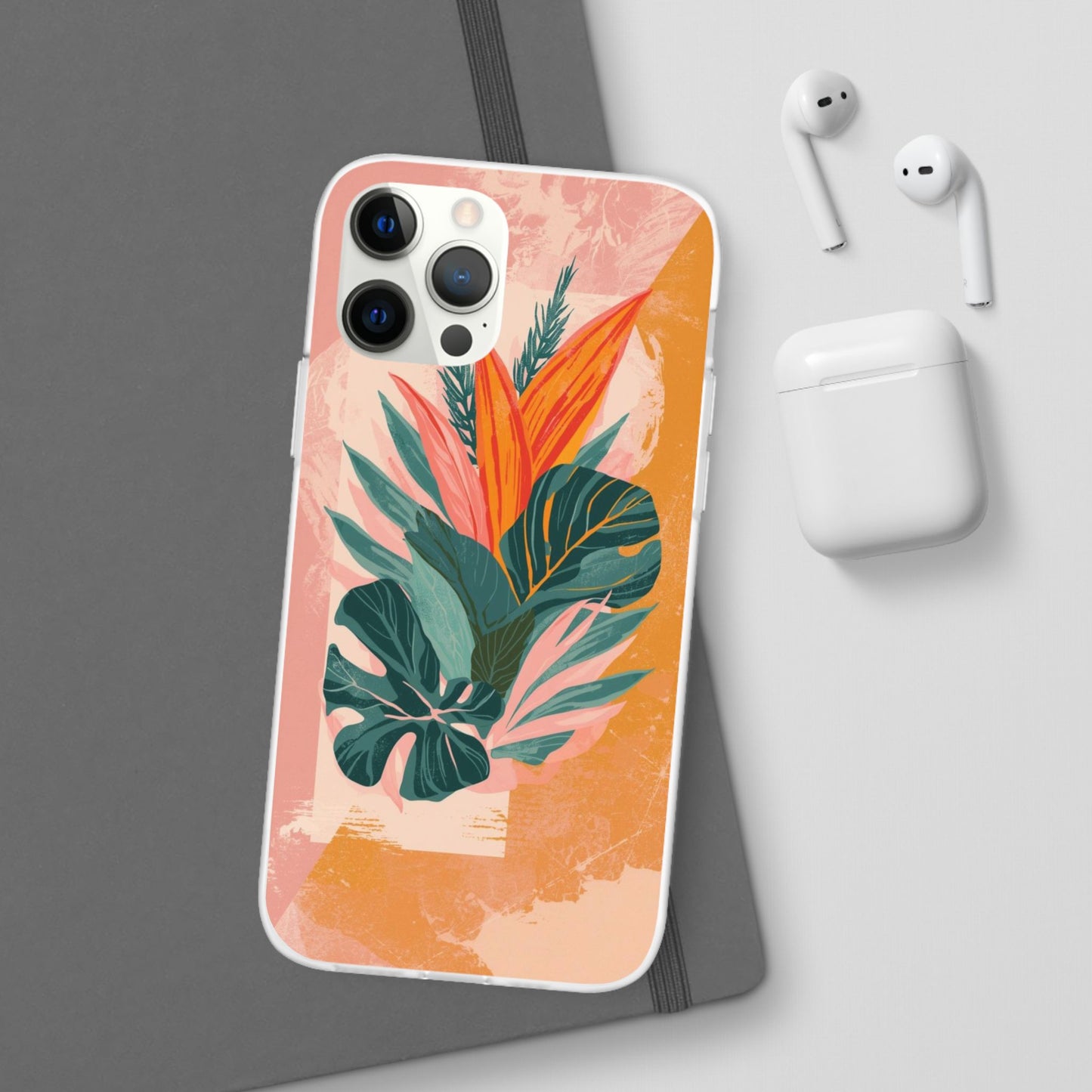 Tropical Botanical Phone Case — Pink & Orange Floral Flexi Case