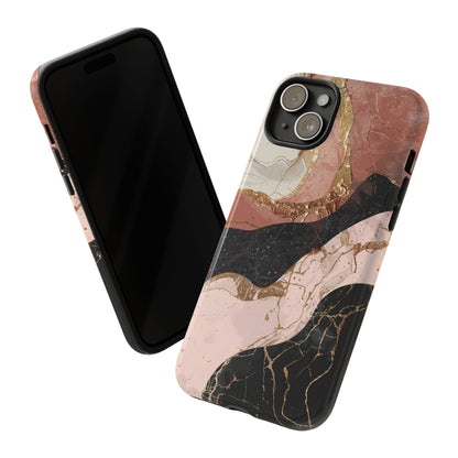 Marbled Rose Gold Phone Case — Abstract Pink & Black Protective Tough Case