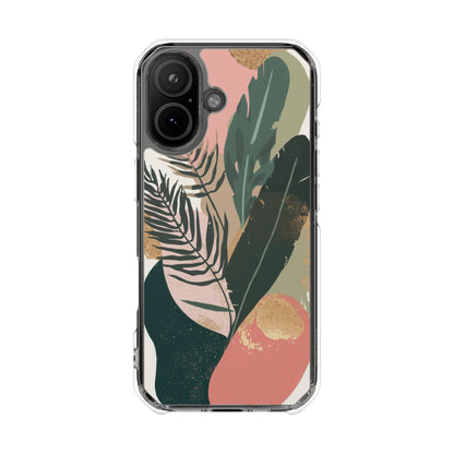 Clear Magnetic Phone Case — Abstract Botanical Leaves Design