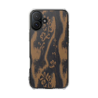 Clear Magnetic Phone Case — Rustic Woodgrain Floral Design