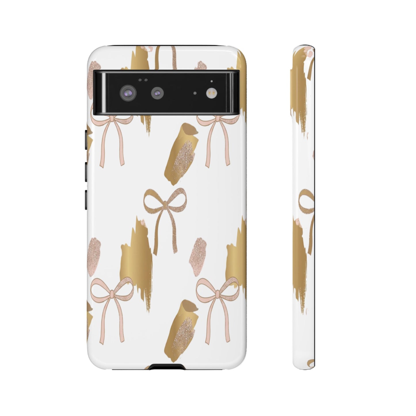 Phone Case — Gold Brushstroke & Blush Bow Pattern