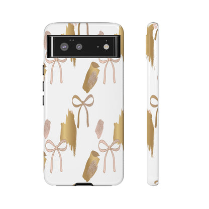 Phone Case — Gold Brushstroke & Blush Bow Pattern