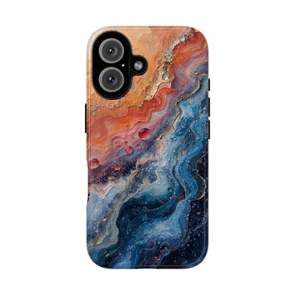 Marbled Galaxy Tough Phone Case — Abstract Blue & Coral Protective Cover
