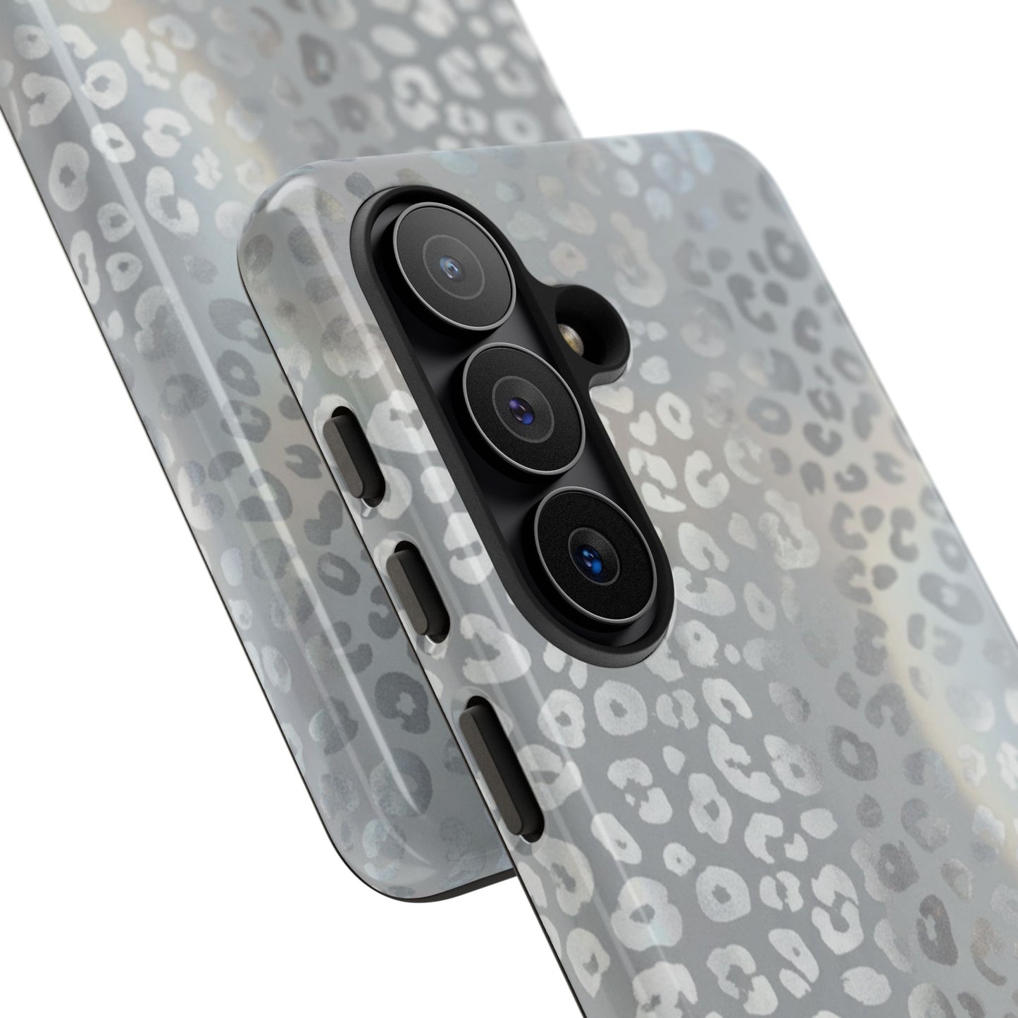 Grey Leopard Print Tough Phone Case — Durable Protective iPhone Cover