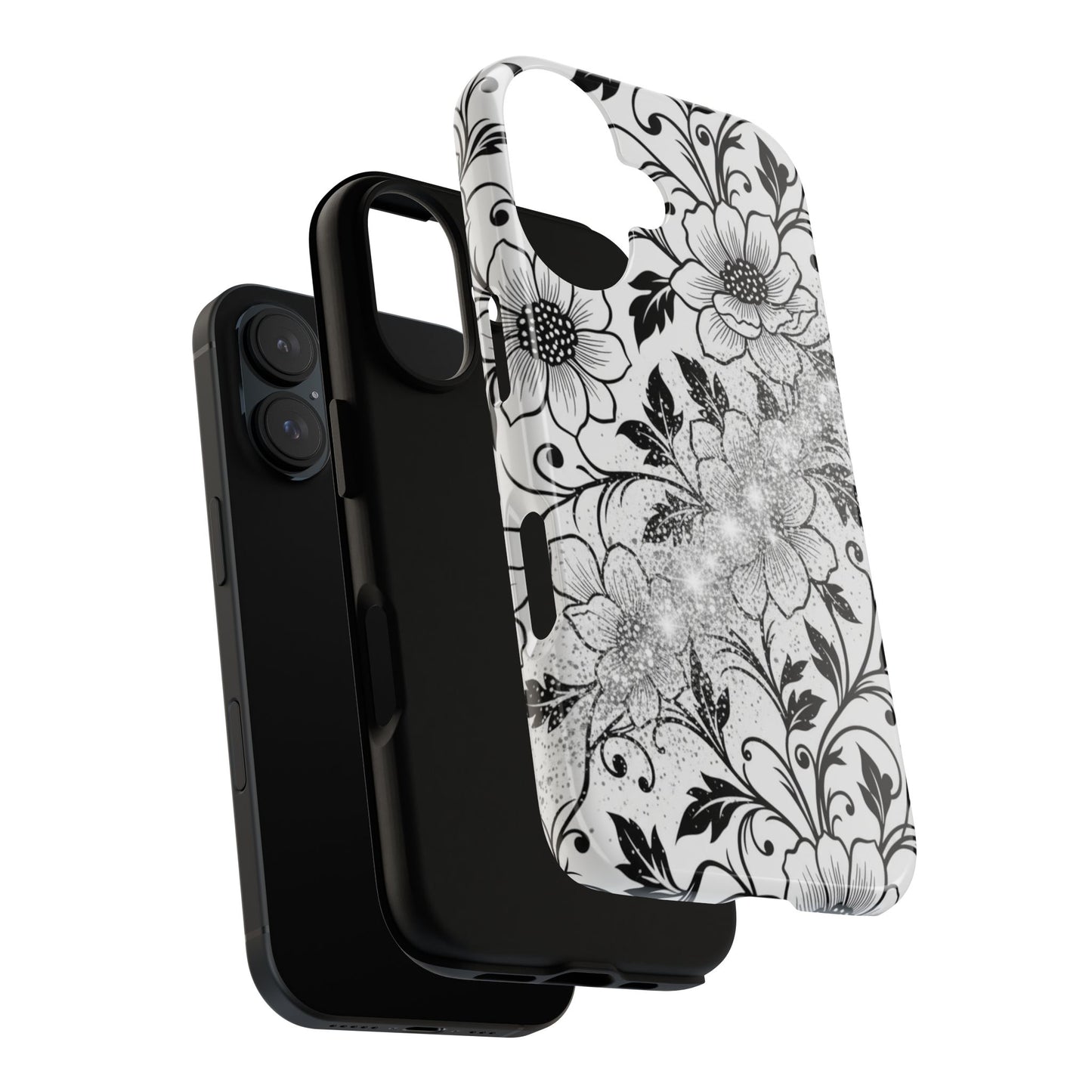 Floral Lace Phone Case — Black & White Vintage Flower Protective Case