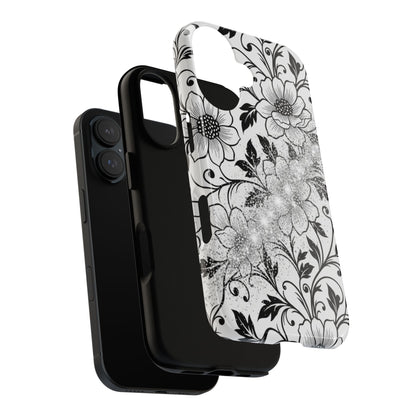 Floral Lace Phone Case — Black & White Vintage Flower Protective Case