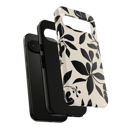 Black Floral Pattern Phone Case — Monochrome Botanical Tough Case
