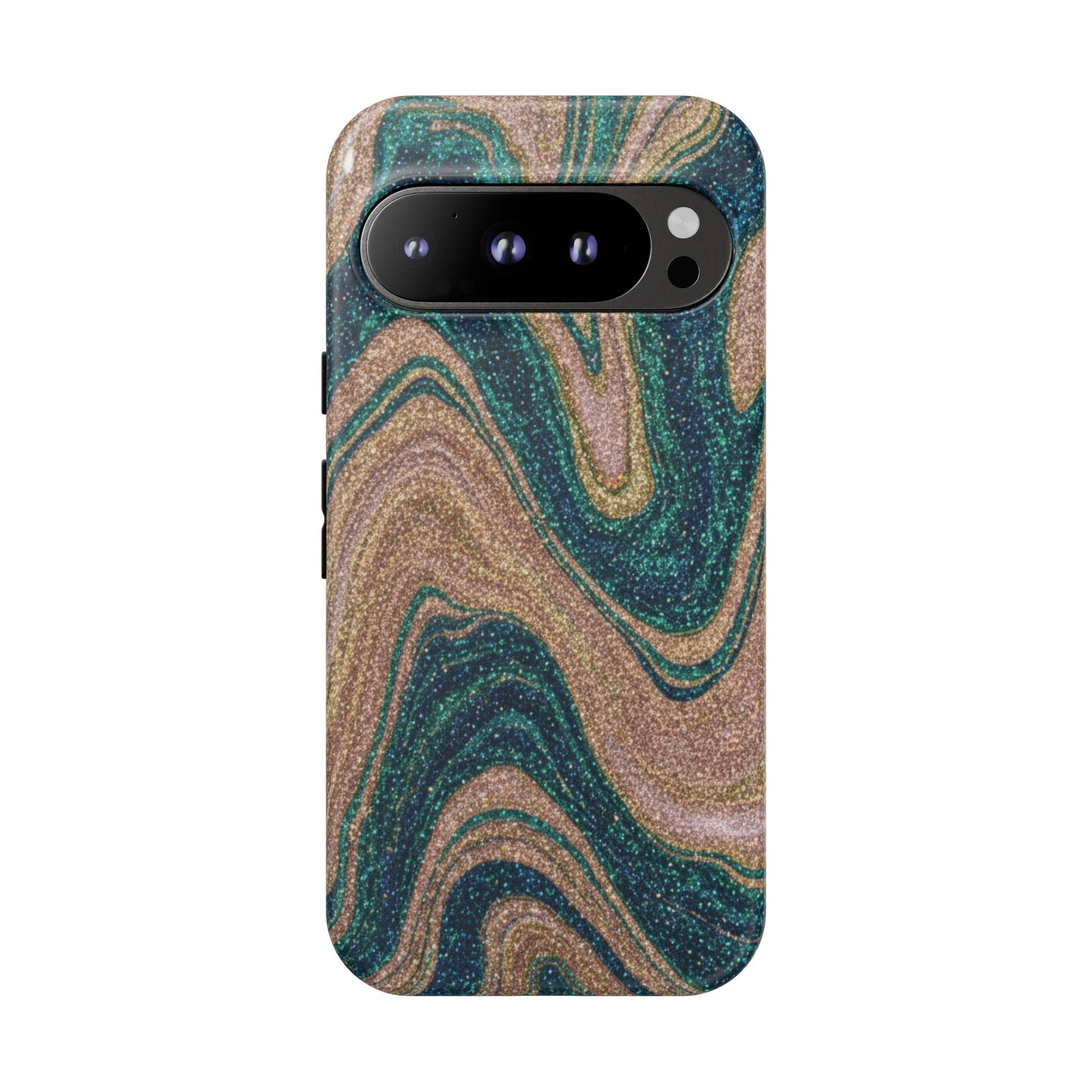 Marbled Teal & Gold Phone Case — Glitter Swirl Tough Case