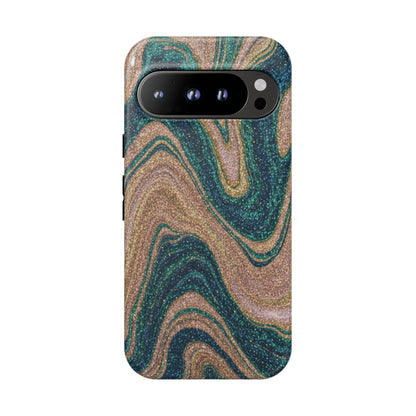 Marbled Teal & Gold Phone Case — Glitter Swirl Tough Case