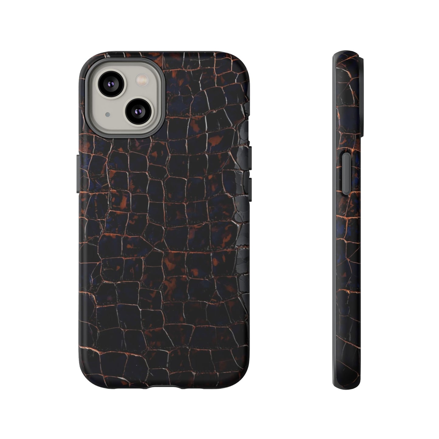 Croc-Embossed Tough Phone Case — Shockproof Black Alligator Texture