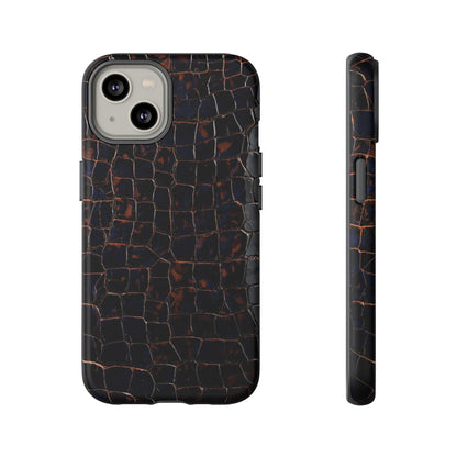 Croc-Embossed Tough Phone Case — Shockproof Black Alligator Texture