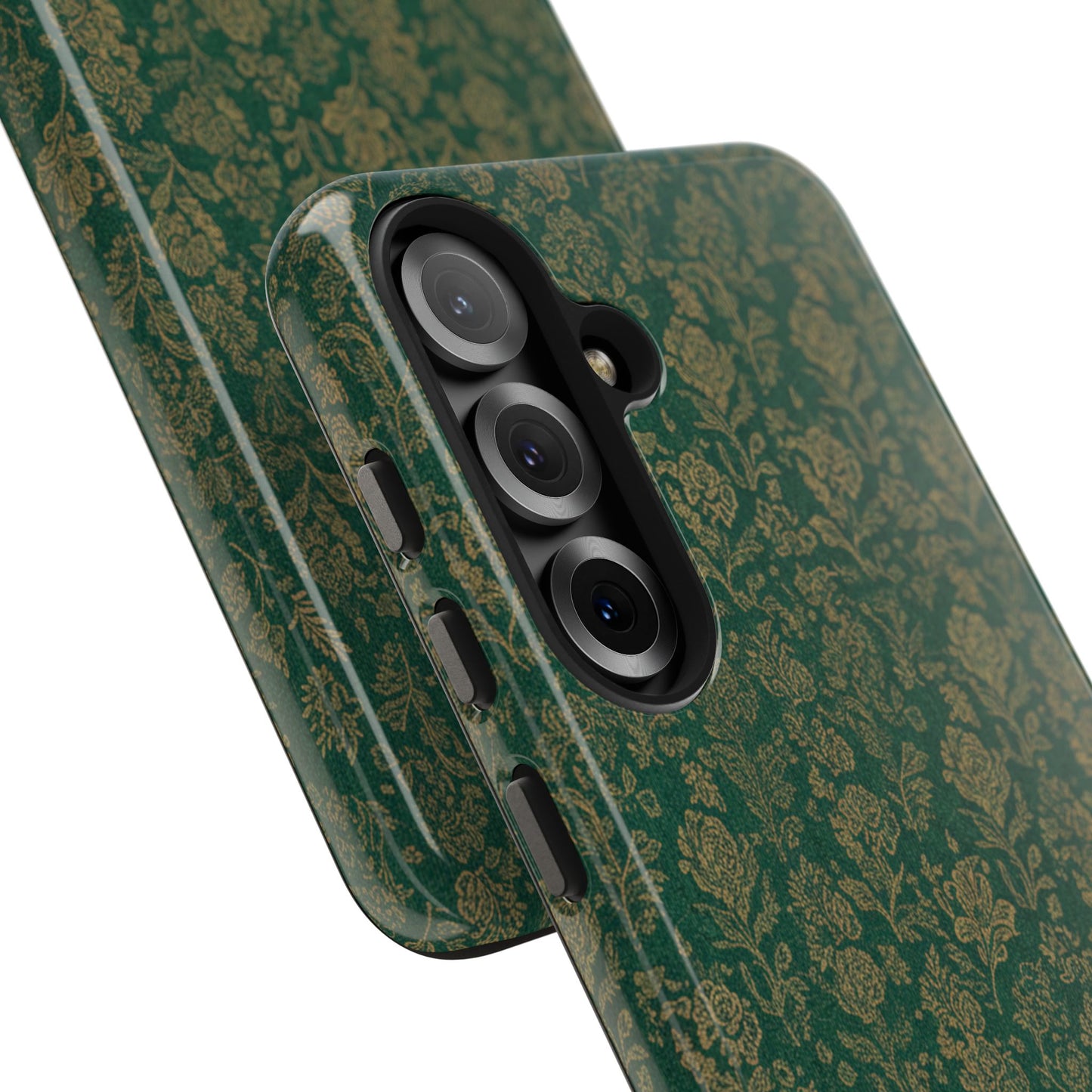 Vintage Floral Tough Phone Case — Green Damask Protective Cover