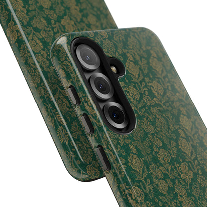 Vintage Floral Tough Phone Case — Green Damask Protective Cover