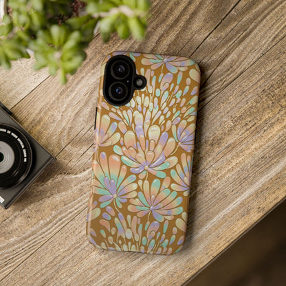Floral Burst Tough Phone Case – Gold Pastel Botanical Protection