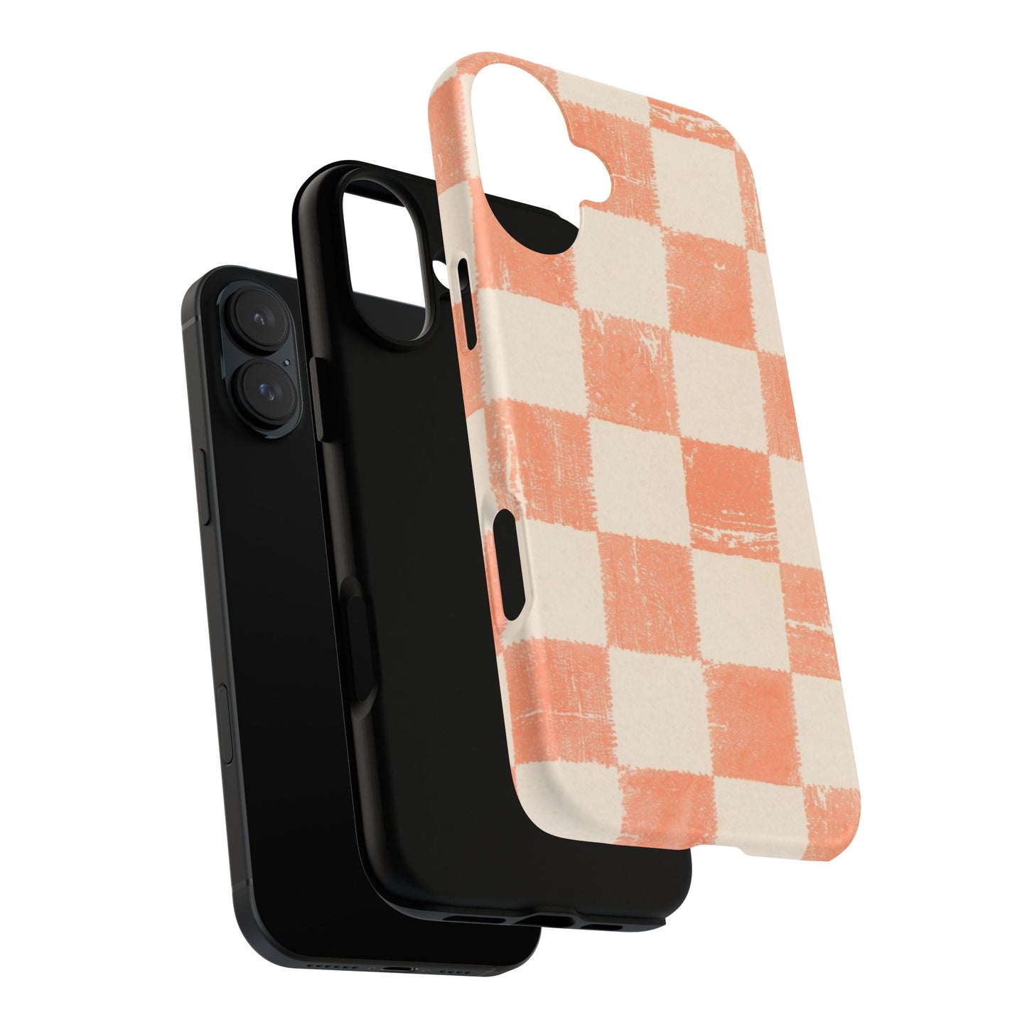 Peach Checkerboard Tough Phone Case — Retro Distressed Grid Design