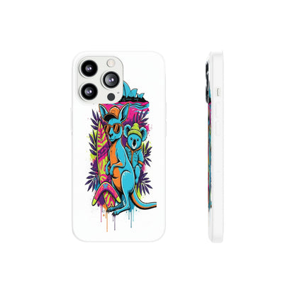 Kangaroo & Koala Surf Phone Case — Neon Aussie Beach Vibes Flexible Case