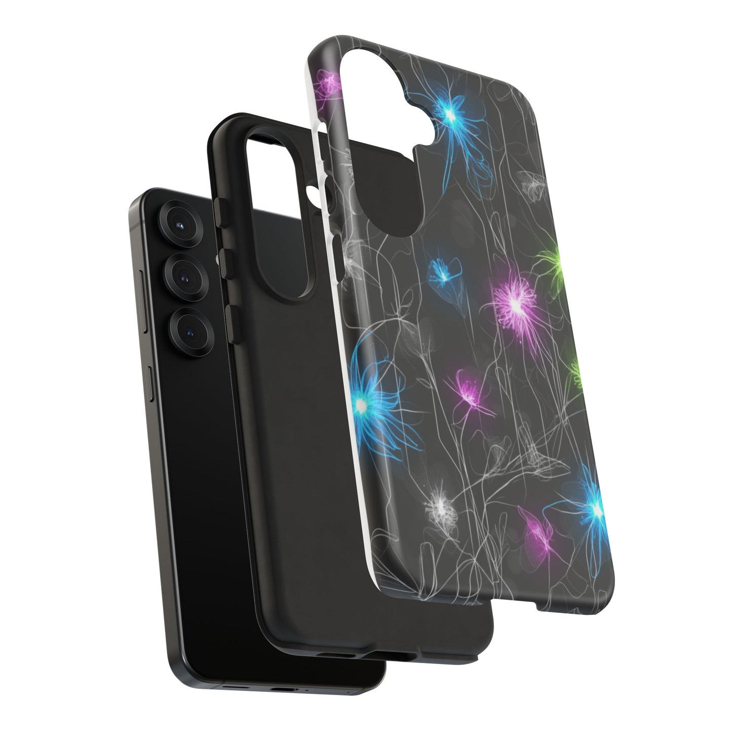 Neon Floral Tough Phone Case — Glow Flower Protective iPhone Cover
