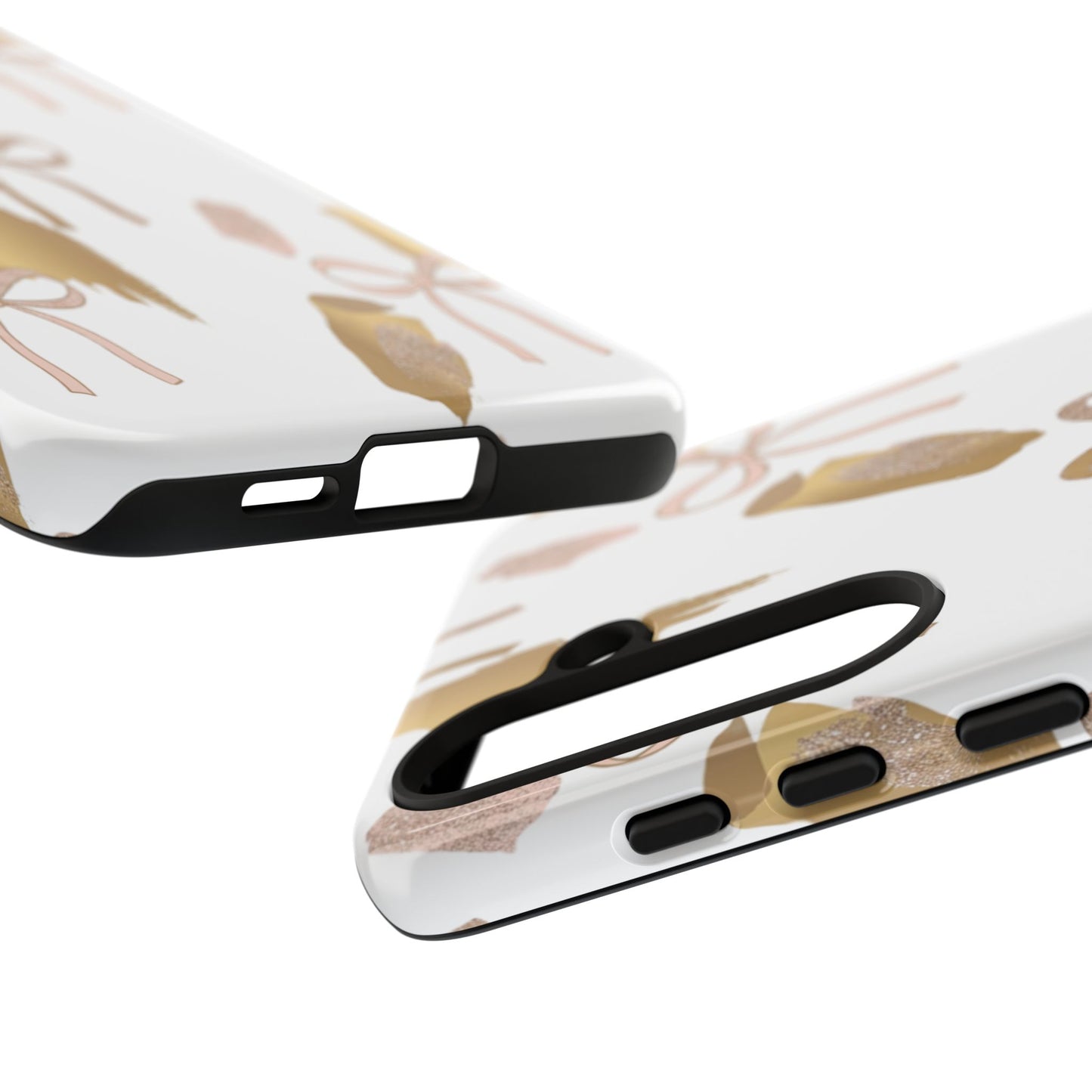 Phone Case — Gold Brushstroke & Blush Bow Pattern