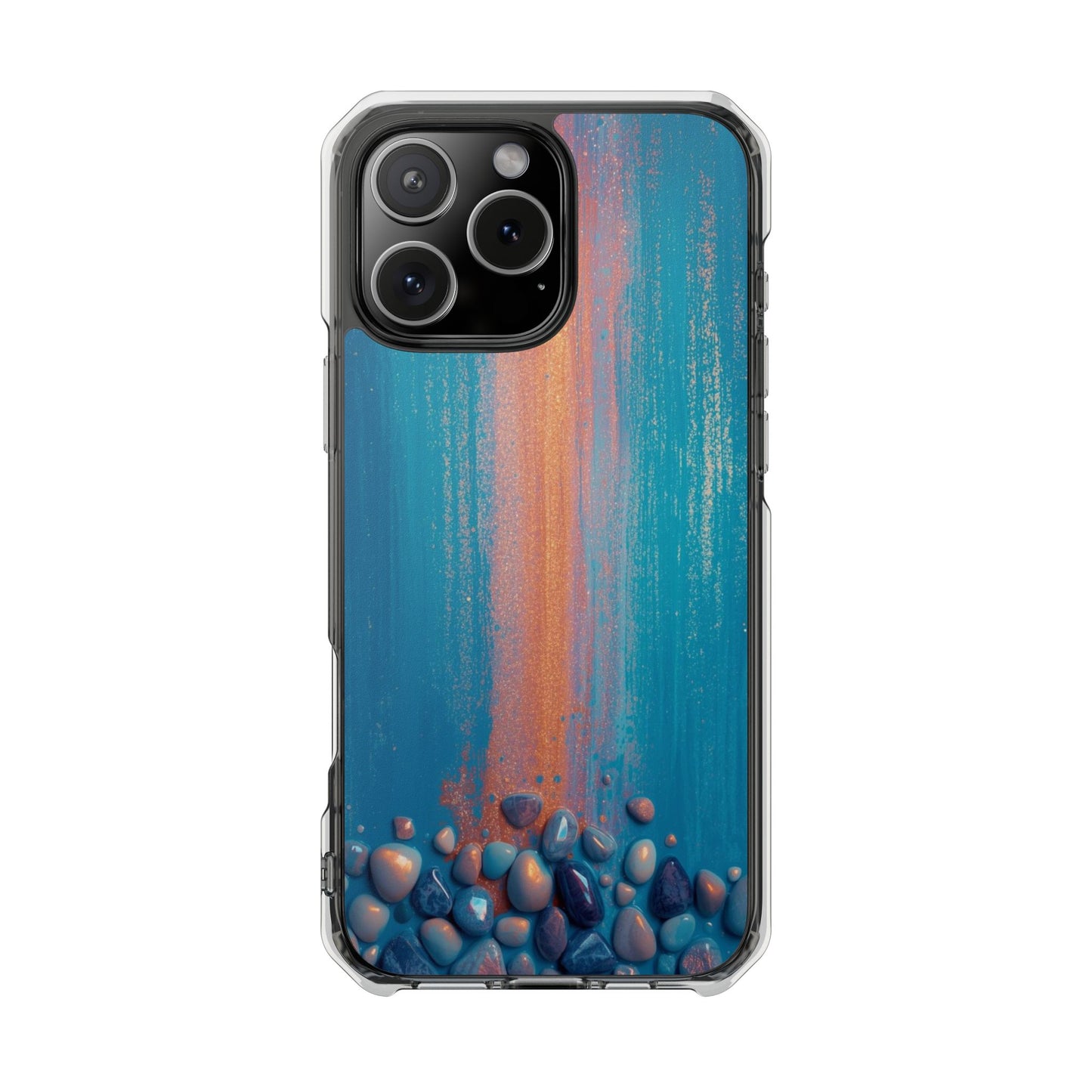 Clear Magnetic Phone Case — Abstract Blue Sunset Pebble Design