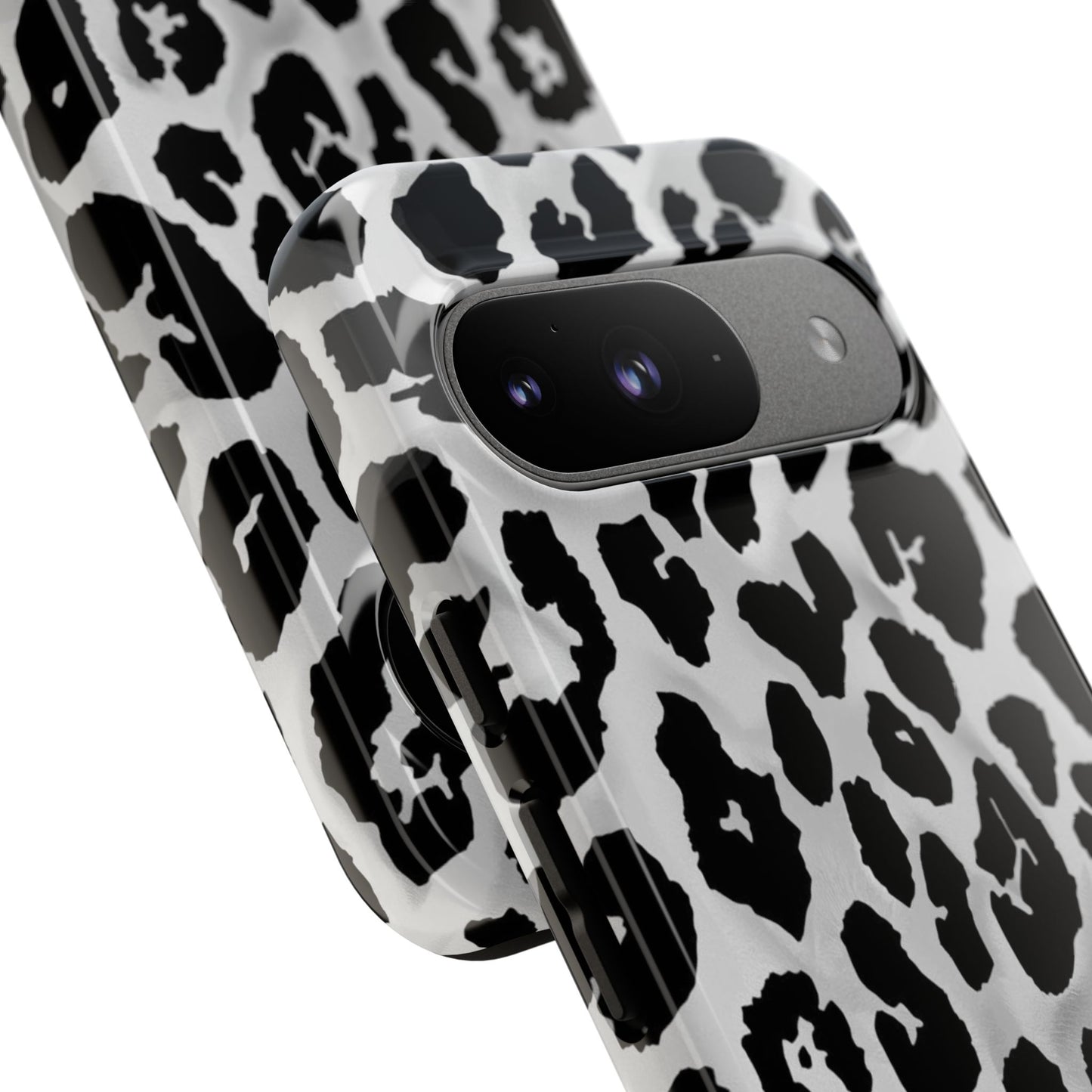 Leopard Print Tough Phone Case – Black & White Animal Pattern Protective Cover