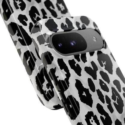 Leopard Print Tough Phone Case – Black & White Animal Pattern Protective Cover